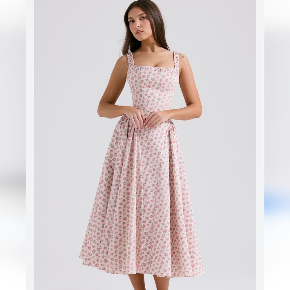 House of CB Dorothy Floral Stretch Cotton Dress (rosebud)